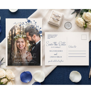 Vintage Blaue Rosenranke - Heiratsdatum Postkarte