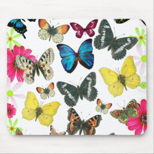 Vintage Blaue Rote Gelbe Farbige Schmetterlinge Mousepad