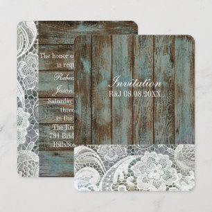 vintage blaue Scheunen-Holzschnürung Landhochzeit Einladung