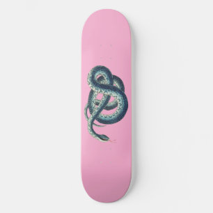 Vintage Blaue Schlangenabbildung auf Rosa Skateboard