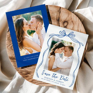 Vintage Blaue Schleife 2 Fotos Hochzeit Save The Date