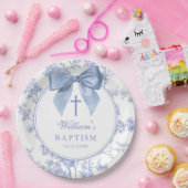 Vintage Blaue Schleife Florale Taufe Pappteller (Party)