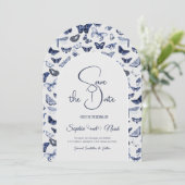 Vintage blaue Schmetterlinge Einladung (Stehend Vorderseite)