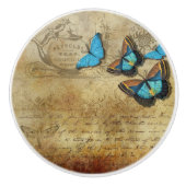Vintage blaue Schmetterlinge Keramikknauf (Vorderseite)