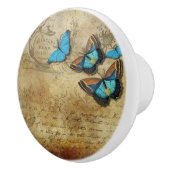 Vintage blaue Schmetterlinge Keramikknauf (Rechts)