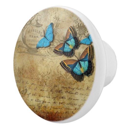 Vintage blaue Schmetterlinge Keramikknauf (Rechts)