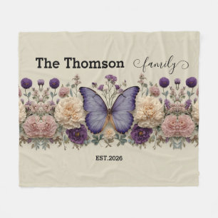 Vintage Blaue Schmetterlinge mit Blumen für die Fa Fleecedecke