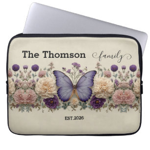 Vintage Blaue Schmetterlinge mit Blumen für die Fa Laptopschutzhülle