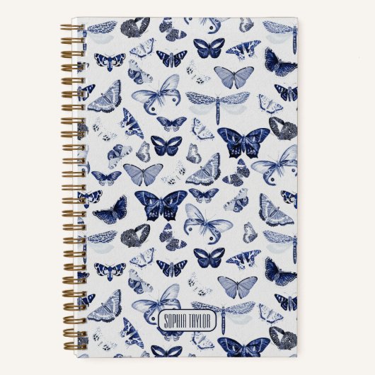 Vintage blaue Schmetterlinge Notizblock (Vorderseite)