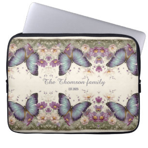 Vintage Blaue Schmetterlinge und Blumen für die Fa Laptopschutzhülle