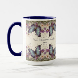 Vintage Blaue Schmetterlinge und Blumen für die Fa Tasse