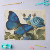 Vintage blaue Schmetterlinge und Rose Dekoupage Seidenpapier (Basteln)