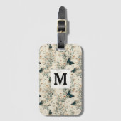 Vintage Blaue Schmetterlings-Blumen-Monogramm Gepäckanhänger (Vorderseite Vertikal)