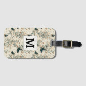 Vintage Blaue Schmetterlings-Blumen-Monogramm Gepäckanhänger (Vorderseite (Horizontal))