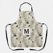 Vintage Blaue Schmetterlings-Blumen-Monogramm Schürze (Vorderseite)