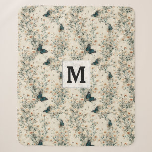 Vintage Blaue Schmetterlings-Blumen-Monogramm Sherpadecke