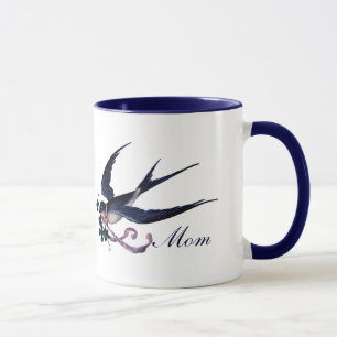 Vintage blaue Schwalben-Vogel-Mama-Tasse Tasse