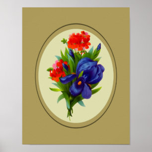 Vintage Blaue Schwertlilien-Blumenstrauß Poster