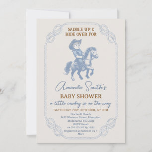 Vintage Blaue Seilrahmen-Cowboy-Baby-Party Einladung