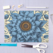 Vintage blaue Sonnenblumenkunst Seidenpapier (Handwerk)