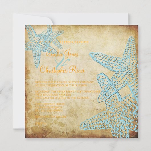 VINTAGE BLAUE STARFISH WEDERINVITATIONEN EINLADUNG (Rückseite)