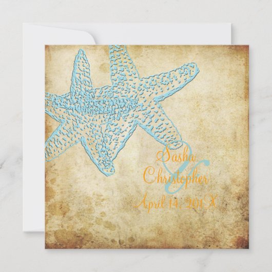 VINTAGE BLAUE STARFISH WEDERINVITATIONEN EINLADUNG (Vorderseite)