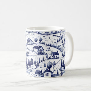 Vintage Blaue Toile - Bäume ländliche Architektur Kaffeetasse