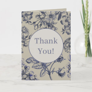 Vintage Blaue Toile-Botanik-Blumenmuster im Antiks Karte