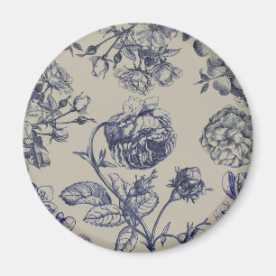 Vintage Blaue Toile-Botanik-Blumenmuster Magnet