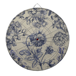 Vintage Blaue Toile-Botanische Florale Antiquität Dartscheibe