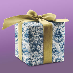 Vintage Blaue Toile de Jouy Blumen Geschenkpapier Set