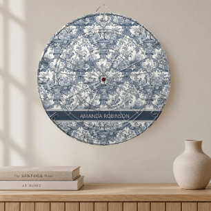 Vintage Blaue Toile de Jouy Floral Monogramm Dartscheibe