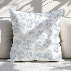 Vintage Blaue Toile de Jouy Kinderzimmerdeko Kissen
