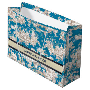 Vintage Blaue Toile de Jouy Monogramm-Geschenk Große Geschenktüte