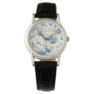 Vintage Blaue Toile de Jouy Uhr