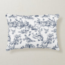 Vintage blaue Toile-Dekokissen | Französisches Lan