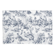 Vintage Blaue Toile-Dekokissen | Französisches Lan