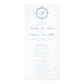 Vintage blaue Toile Monogramm Hochzeitsprogramme Werbekarte (Vorne)