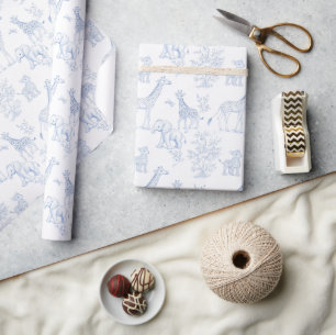 Vintage Blaue Toile-Tier-Themen-Baby-Party Geschenkpapier