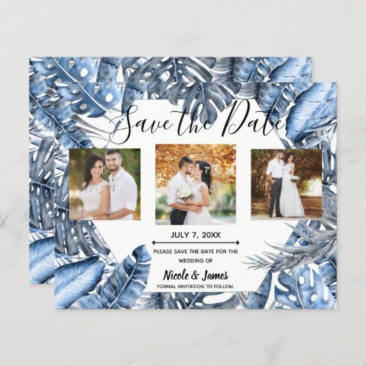 Vintage blaue tropische Palmen Hochzeit Sichern Si (Vorne/Hinten)