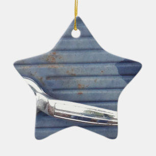 Vintage blaue Tür, Silbergriff Keramik Ornament