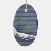 Vintage blaue Tür, Silbergriff Keramik Ornament (Rechts)