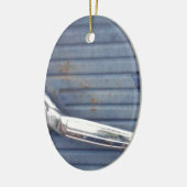 Vintage blaue Tür, Silbergriff Keramik Ornament (Links)