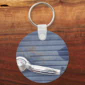 Vintage blaue Tür, Silbergriff Schlüsselanhänger (Vorderseite)