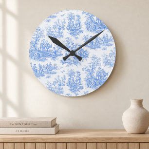 Vintage Blaue Türkis Französische Toile Floral Runde Wanduhr