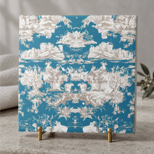 Vintage Blaue Türkis Toile de Jouy Monogramm Fliese
