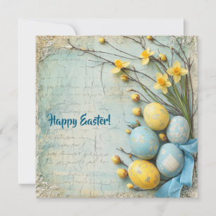 Vintage blaue und gelbe Ostereier und Osterglocken Feiertagskarte