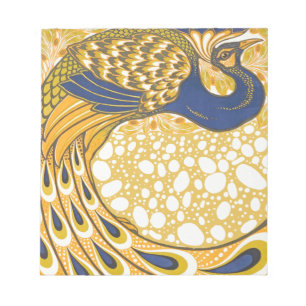 Vintage Blaue und Goldene Pfauenfedern Art Nouveau Notizblock