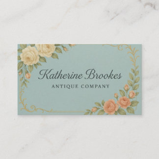 Vintage blaue und pfirsichfarbene florale Visitenk Visitenkarte