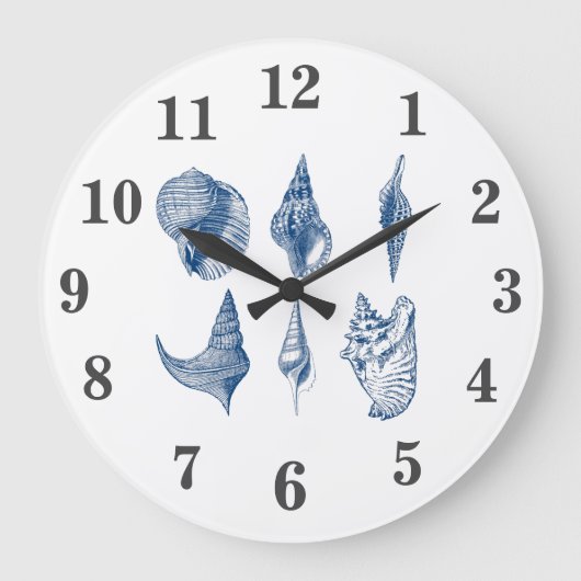 Vintage blaue und weiße Muschel Große Wanduhr (Vorderseite)